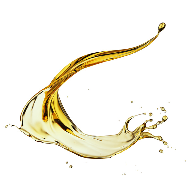 Salpicaduras de aceite de oliva o de motor, líquido de suero cosmético aislado sobre fondo blanco, ilustración 3D con trayectoria de recorte
 - Foto, Imagen
