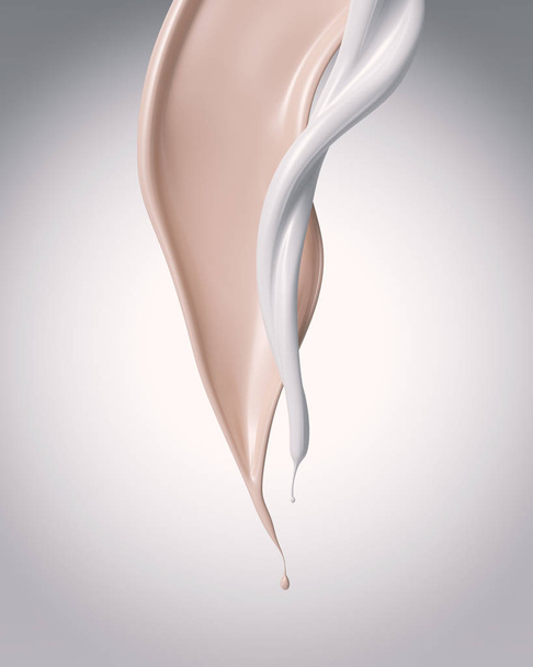 Foundation Liquid Splash mit weißer Milch, Kosmetik Make-up 3D-Illustration. - Foto, Bild