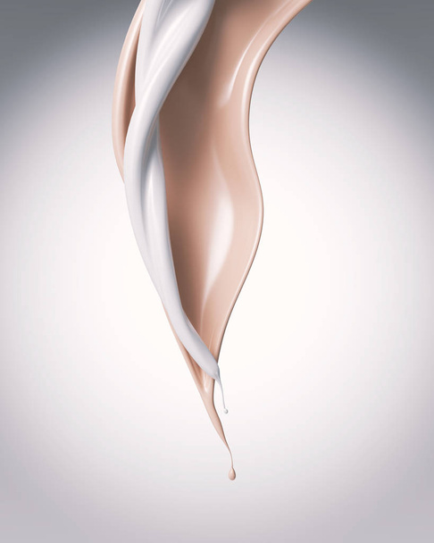 Foundation Liquid Splash mit weißer Milch, Kosmetik Make-up 3D-Illustration. - Foto, Bild