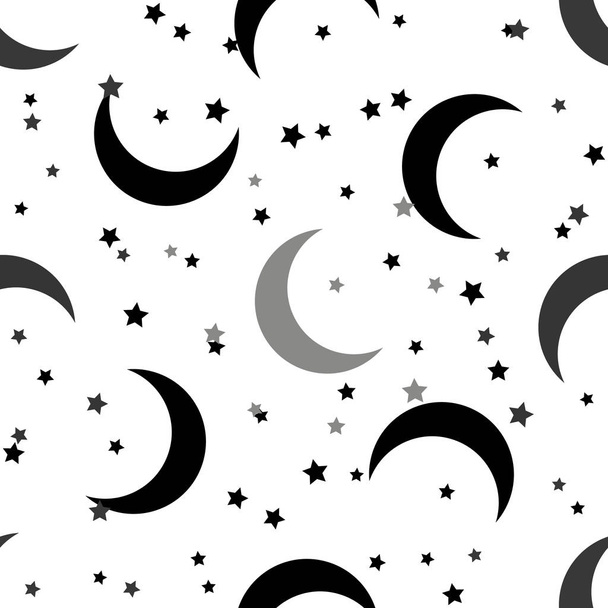 Luna y estrellas noche patrón sin costuras sobre fondo blanco
. - Vector, Imagen