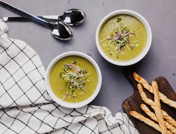 Delicious homemade green soup with spring vegetables - Fotoğraf, Görsel