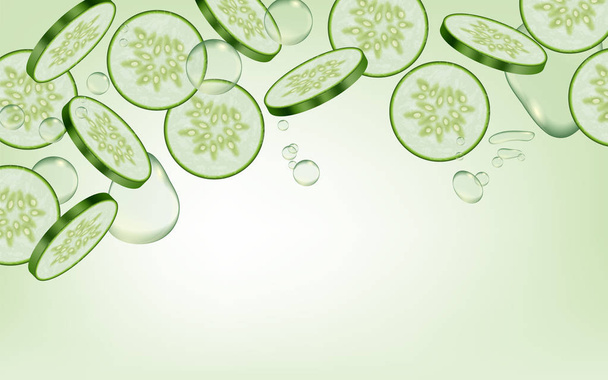 Cucumber Vector realistic. Fresh tasty slices vegetable detailed 3d illustrations - Вектор,изображение
