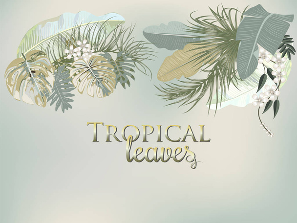 Vector tropical jungle cover with palm trees and leaves in olive - Vector, Image