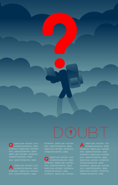 Doubt man traveler with Question mark icon pictogram blue and red, Social issues: Pollution PM 2.5 concept template layout design illustration isolated on dark gradients background, with space - Vector, Image