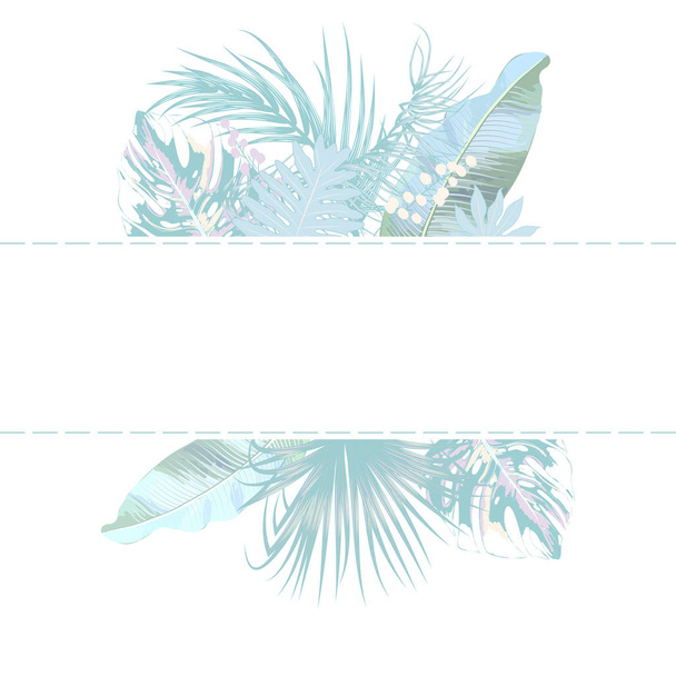 Vector tropical jungle frame with palm trees and leaves on white - Vettoriali, immagini