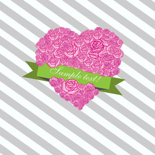 Aranyos szív doodle rózsákkal - Vektor, kép