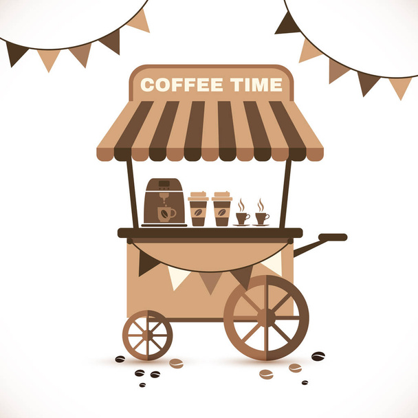 Illustration Flat Icon Cart of Coffee Isolated on White Background. - Vettoriali, immagini