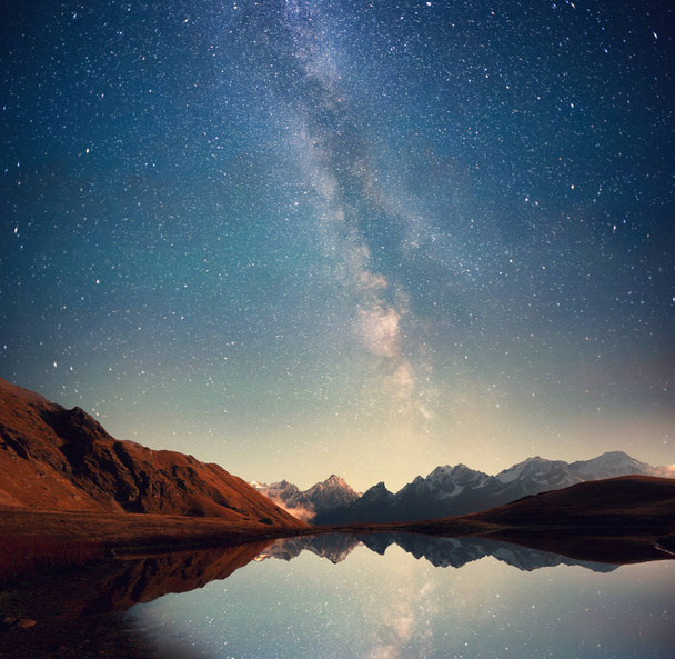 Night landscape with galaxy - Фото, изображение
