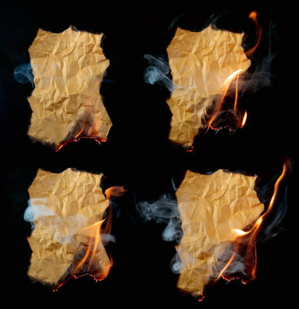 pedaço de papel enrugado a arder
  - Foto, Imagem
