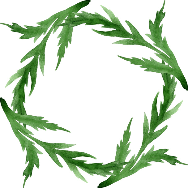 grüne Mohnblätter isoliert auf weiß. Aquarell Hintergrundillustration Set. Rahmenornament mit Kopierraum. - Foto, Bild
