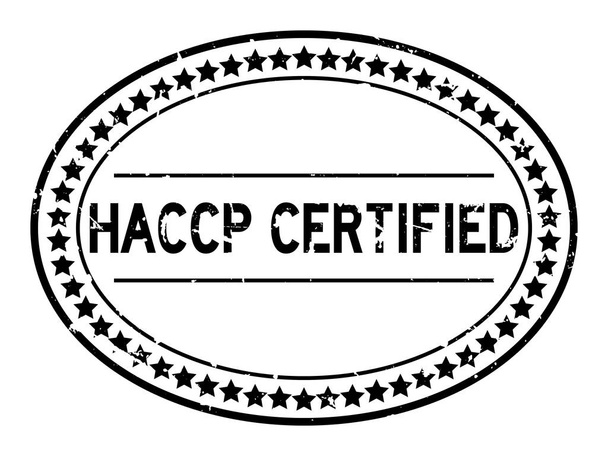 Grunge Black HACCP (analýza nebezpečnosti a kritické kontrolní body) slovo oválné gumové těsnění na bílém pozadí - Vektor, obrázek