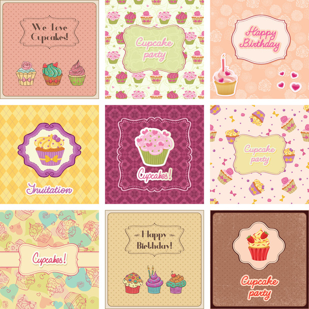 cupcake κάρτες συλλογή - Διάνυσμα, εικόνα