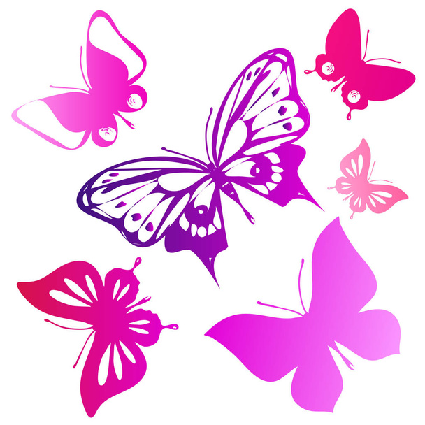 Mariposas rosadas brillantes y coloridas aisladas sobre fondo blanco
 - Foto, Imagen