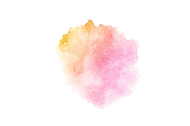 Imagen de fondo de acuarela abstracta con una salpicadura líquida de pintura acuarela, aislada en blanco. Tonos rosa y amarillo
 - Foto, Imagen