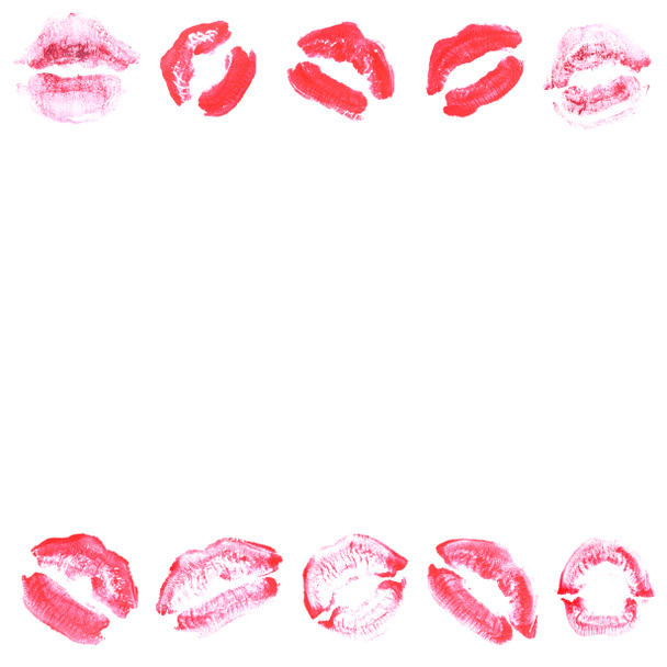 女性の唇の口紅のキスプリントは、白で隔離されたバレンタインデーのために設定されています。マゼンタ色 - 写真・画像