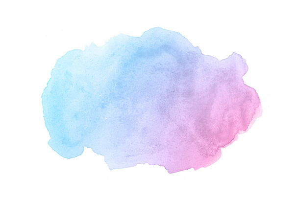 abstraktes Aquarell-Hintergrundbild mit einem flüssigen Spritzer Aquarellfarbe, isoliert auf Weiß. rosa und blaue Pastelltöne - Foto, Bild