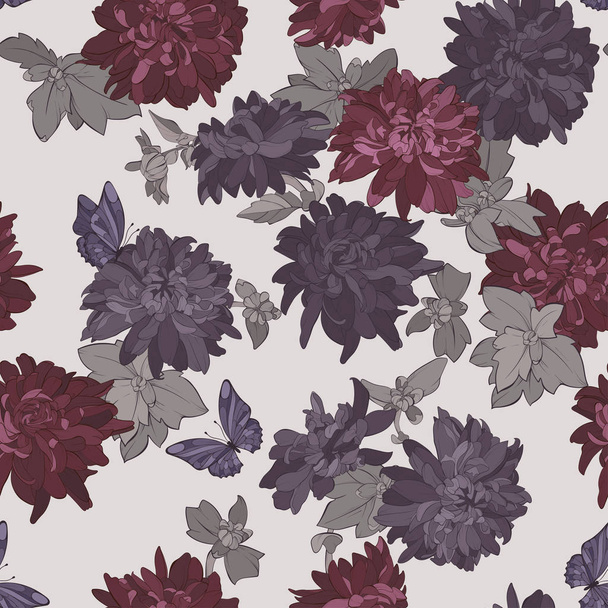 Seamless pattern chrysanthemum flowers. Vector illustration. - Vector, Image