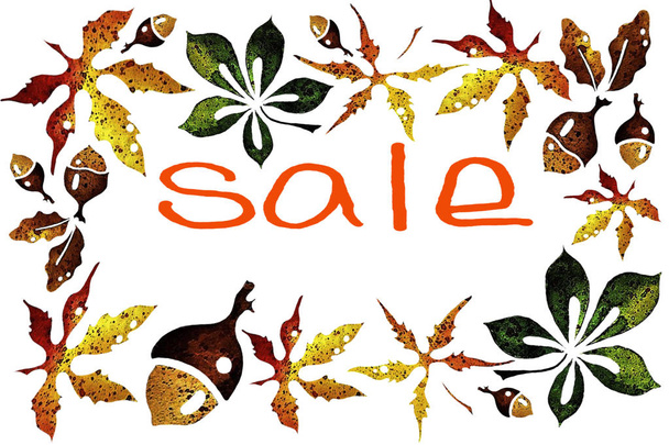 Autumnal sale background with hand drawn floral elements - Фото, изображение
