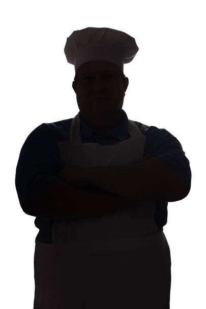silhouette portrait of chef on white isolated background, concept profession and food industry - Valokuva, kuva