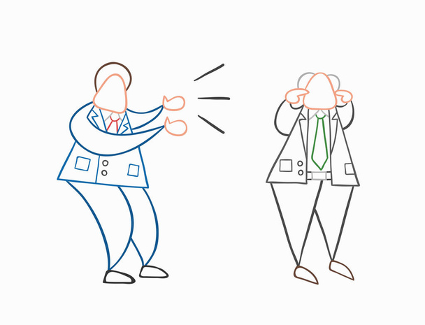 Hand-drawn vector angry businessman worker yelling at boss and b - Vector, Image