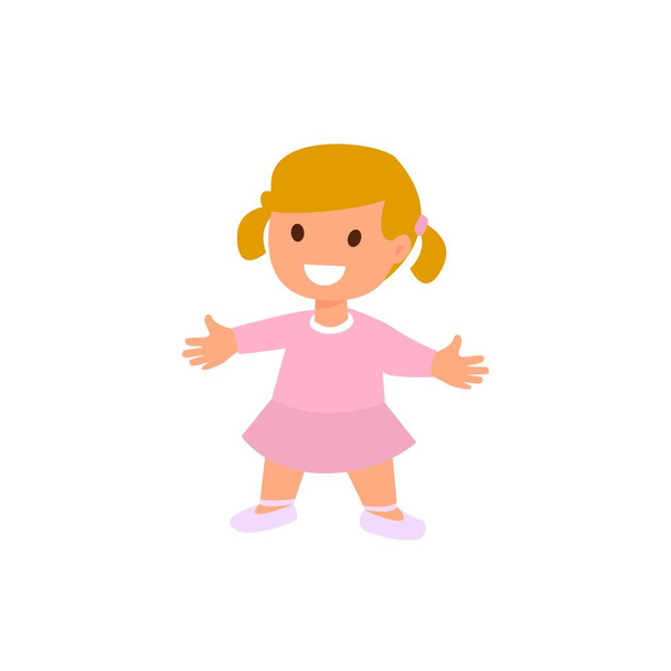 Mon enfant. Une petite fille est debout dans une robe rose. Illustration plate isolée
. - Vecteur, image