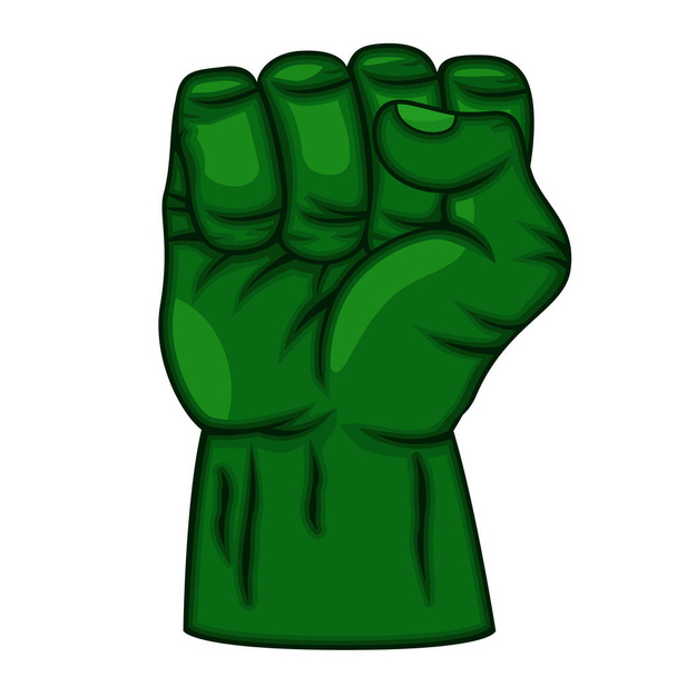 Green superhero fist on a white. Logo, comics. - Vector, Image
