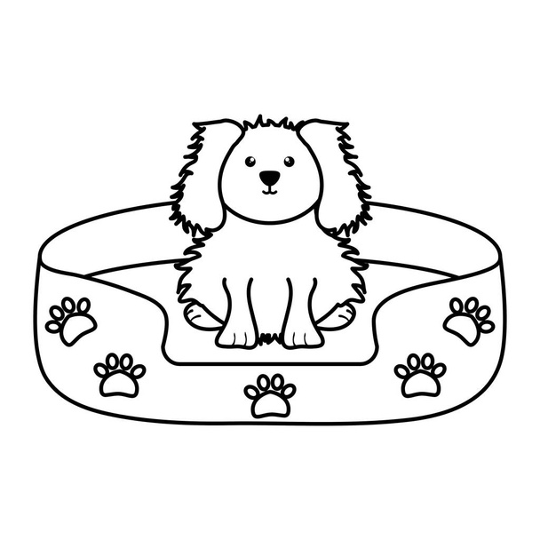 cute little dog with bed character - Vector, Image