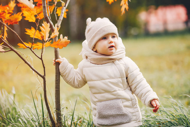 Ένα κοριτσάκι σε ένα φθινοπωρινό πάρκο. - Φωτογραφία, εικόνα