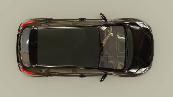 Černé městské auto s prázdným povrchem pro váš kreativní design. 3D vykreslování. - Fotografie, Obrázek
