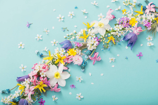 spring flowers on paper background - Φωτογραφία, εικόνα