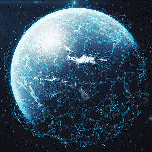 3D rendering Network and data exchange over planet earth in space. Connection lines Around Earth Globe. Global International Connectivity. Elements of this image furnished by NASA - Photo, Image
