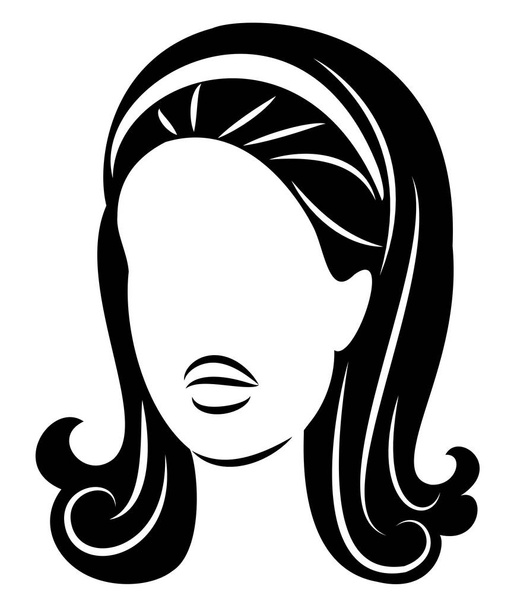 Silhouet van een hoofd van een lieve dame. Een meisje toont een kapsel van een vrouw op middellange en lange haren. Geschikt voor logo, reclame. Vector illustratie. - Vector, afbeelding
