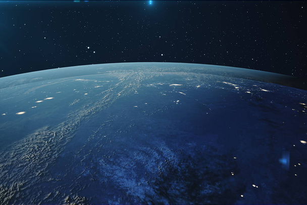 3D vykreslování planety země z vesmíru v noci. Glóbus z vesmíru v Hvězdné pole zobrazující terén a mraky prvky tohoto obrázku jsou podle Nasa - Fotografie, Obrázek