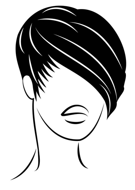 Silhouette of the head of a cute lady. The girl shows the hair bob care with short and medium hair. Suitable for logo, advertising. Vector illustration. - Vektori, kuva