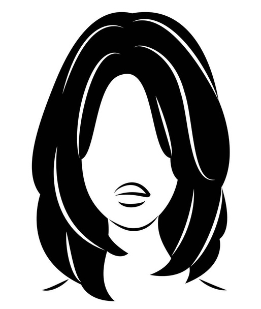 甘い女性の頭のシルエット。女の子は中髪と長い髪に女性の髪型を示しています。ロゴ、広告に適しています。ベクトルイラスト. - ベクター画像