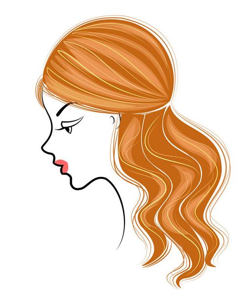 Silhouette of the head of a sweet lady. The girl shows a female hairstyle bundle on medium and long hair. Suitable for advertising, logo. Vector illustration - Vector, Image