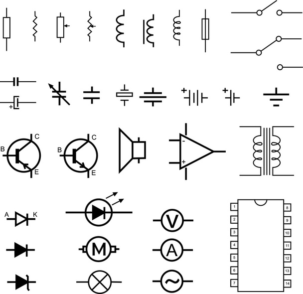 Símbolos electrónicos - vector
 - Vetor, Imagem