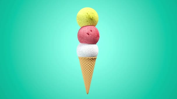 Boules de crème glacée 3D avec cône de gaufre tournant sur différents fonds pastel. animation de rendu de boucle transparente 4k
. - Séquence, vidéo