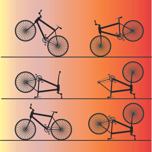 Iconos de bicicleta sobre fondo rojo - ilustración vectorial
 - Vector, Imagen