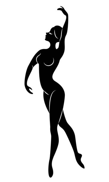 Silhouette of a cute lady, she is dancing ballet. The girl has a beautiful figure. Woman ballerina. Vector illustration. - Vector, Image