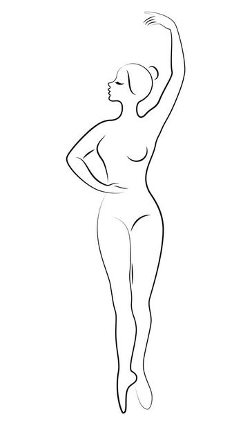 Het silhouet van een schattige dame, ze is een dansende ballet cirkelen fouette. De vrouw heeft een mooie slanke figuur. Vrouw ballerina. Vector illustratie - Vector, afbeelding