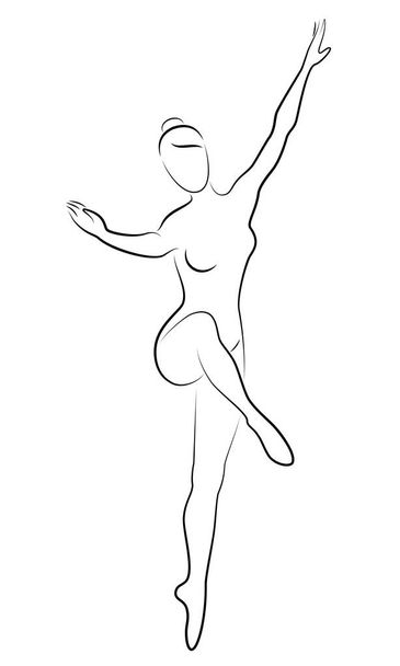 Η σιλουέτα μιας χαριτωμέ-κυρίας, είναι ένα χορευτικό μπαλέτο. Η γυναίκα έχει μια όμορφη λεπτή φιγούρα. Γυναίκα μπαλαρίνα. Απεικόνιση διανυσματικών φορέων - Διάνυσμα, εικόνα