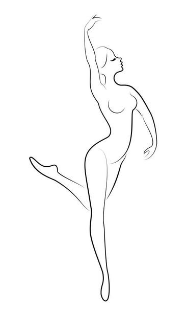 Silhouette einer niedlichen Dame, sie tanzt Ballett. Das Mädchen hat eine schöne Figur. Ballerina. Vektorillustration. - Vektor, Bild