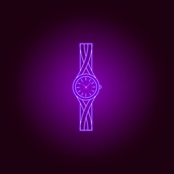 Joyería Analog Women Wrist Icono de línea de reloj en estilo neón. Diseño gráfico de primera calidad. Signos, colección de símbolos, icono simple para sitios web, diseño web, aplicación móvil
 - Vector, imagen