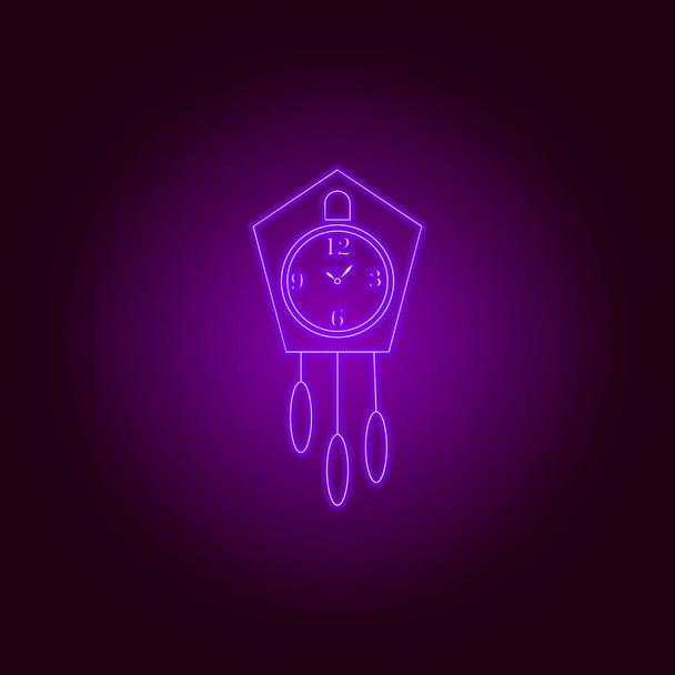 Cuckoo clock line icon in neon style. Premium quality graphic design. Signs, symbols collection, simple icon for websites, web design, mobile app - Vector, Image