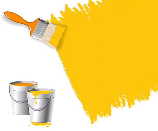 Brush with yellow paint. - Photo, Image