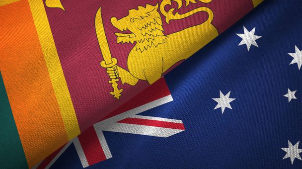 Sri Lanka i Australia dwie flagi tkanina tekstylna, tekstura tkaniny  - Zdjęcie, obraz