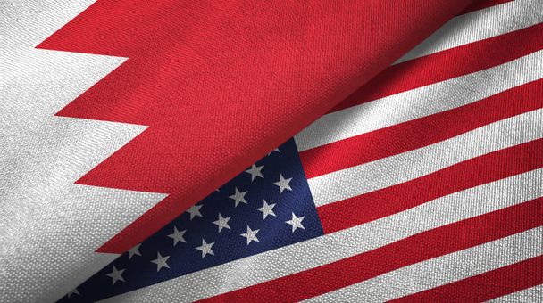 Bahrain und Vereinigte Staaten zwei Flaggen Textiltuch, Textur - Foto, Bild