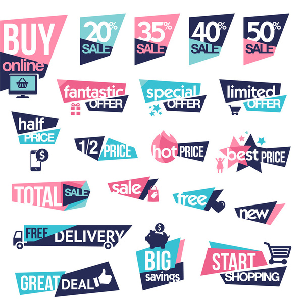 aantal stickers en badges voor verkoop - Vector, afbeelding