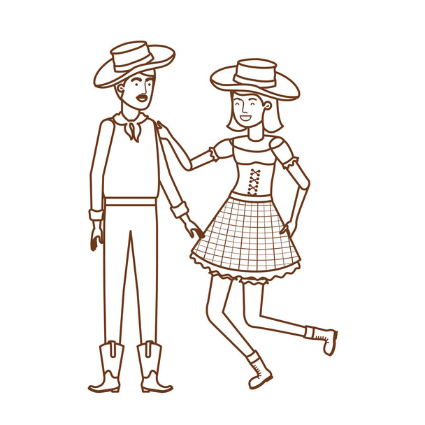 farmers couple dancing with straw hat - Vector, Image
